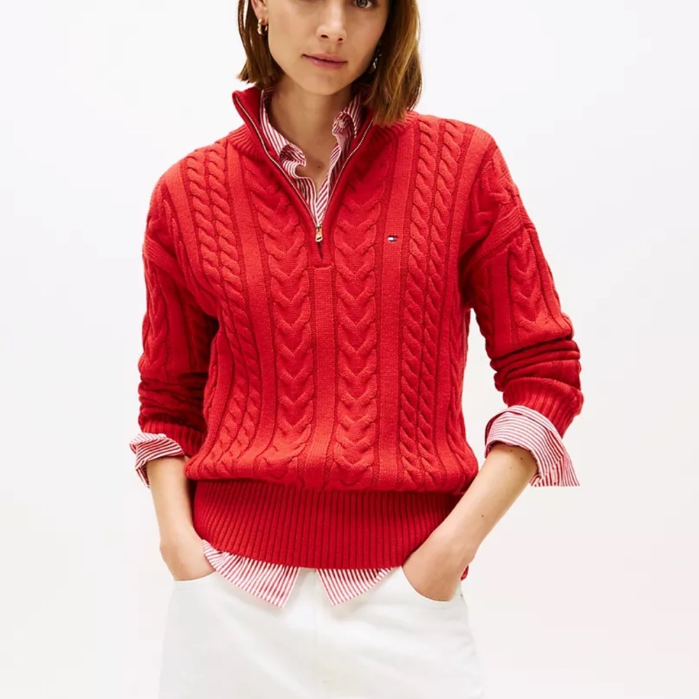 TOMMY HILFIGER Red Cable Knit Sweater